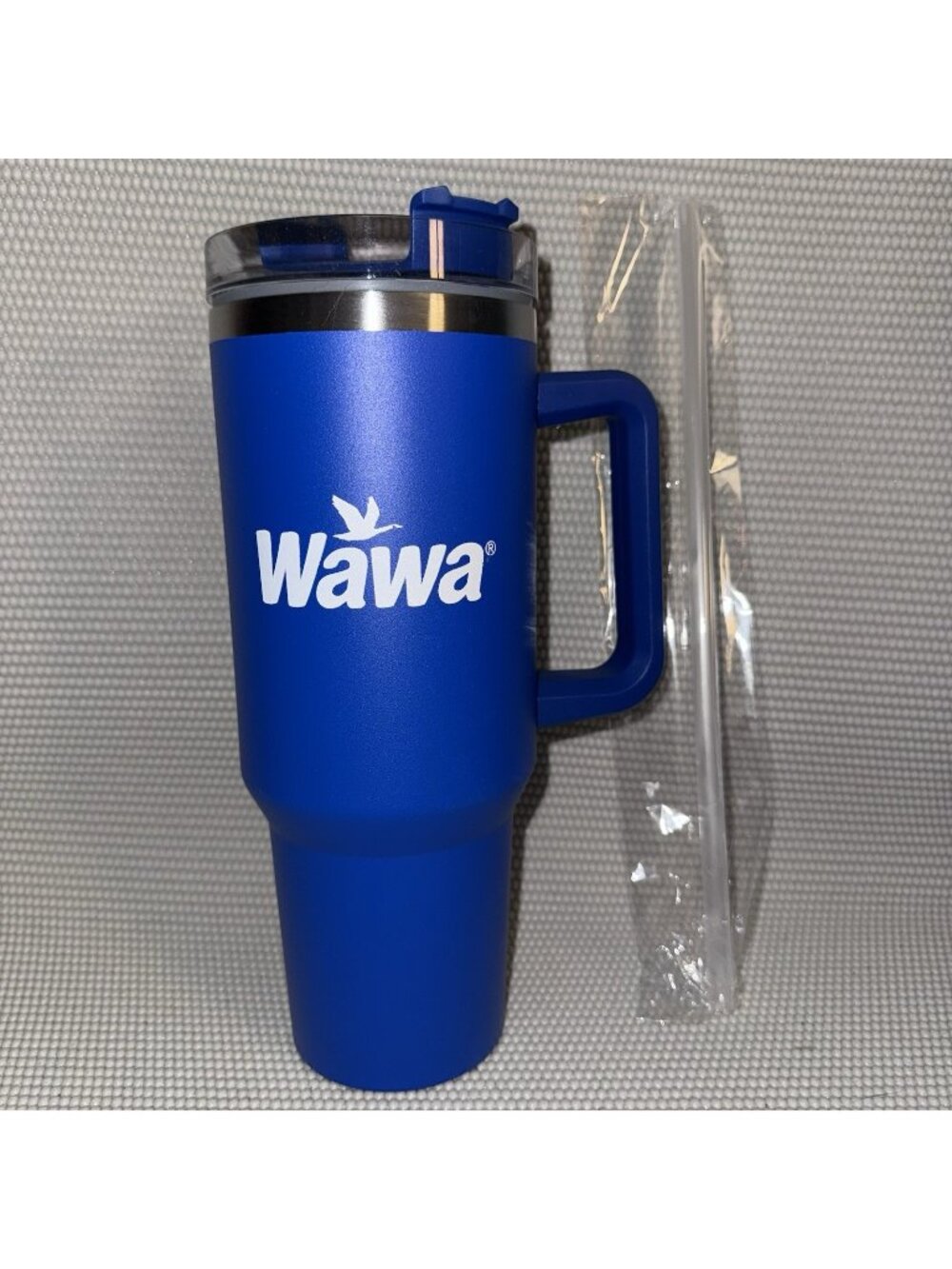 WAWA Blue Stainless Steel 40oz Tumbler Hot Cold Beverage Lid Straw Travel Coffee